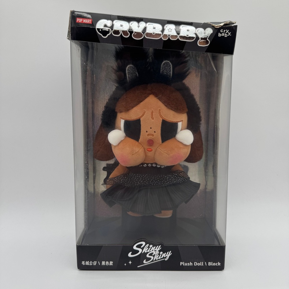 Pop Mart Crybaby Shiny Shiny Black Plush Doll Bunny Ears Open Box Damaged Box